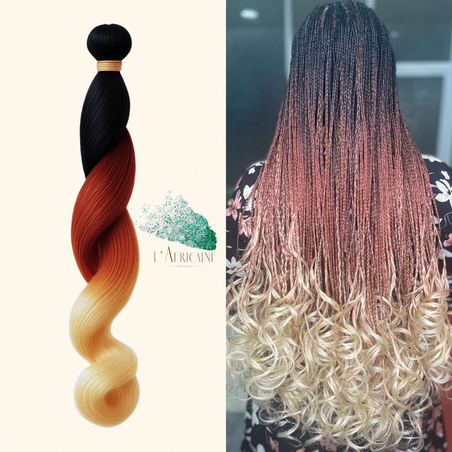 REINE E. French Curls glamour dégradé 3 couleurs noir/châtain clair/blond platine